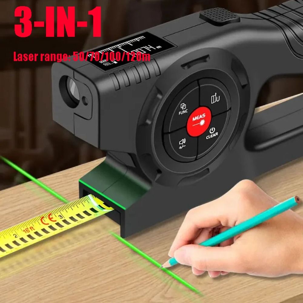 Industrial Laser Tape Measure - 3-in-1 Laser Meetlint Intrekbaar Oplaadbaar Digitaal