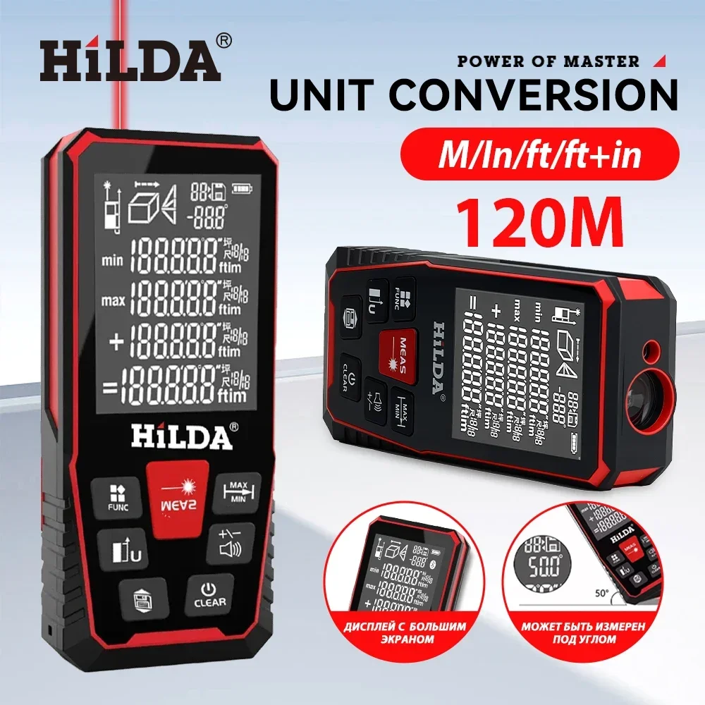 Industrial Laser Tape Measure - HILDA Laser Afstand 50M/100M/120M Rangefinder Profesional